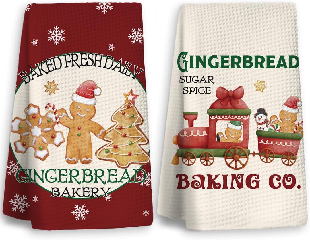 Gingerbread Kitchen Towels Set of 2, Christmas Decors for Home,Christmas Dish Towels for Kitchen Hand Towels for Bathroom,Gifts for Women,Housewarming Gifts 1624 Inches