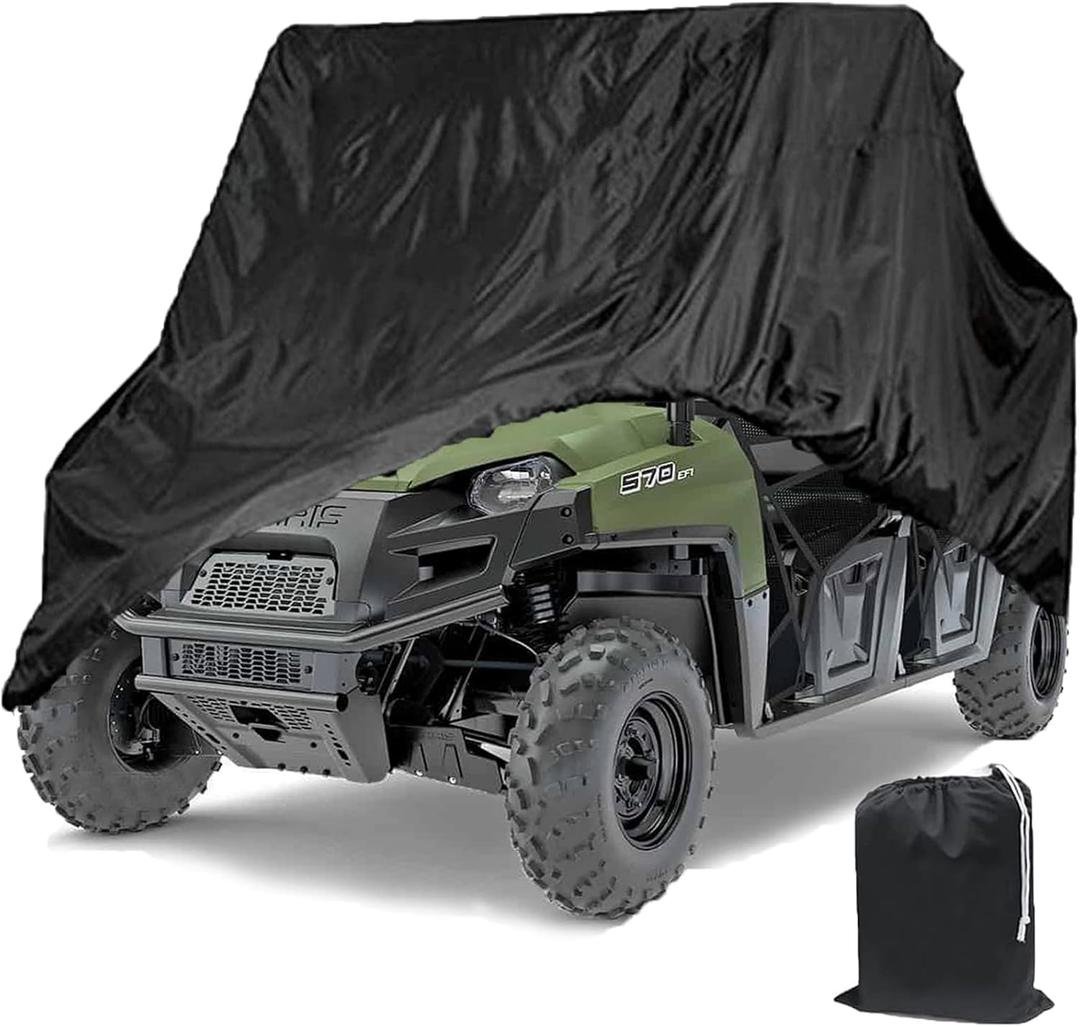 Indeed BUY Waterproof UTV Cover,Heavy Duty Oxford Cloth for Polaris RZR Yamaha Can-Am Defender Kawasaki Ranger Cover 2-4 Passenger Black Protects 4 Wheeler Integrated Trailer System, 115" x 60" x 75"