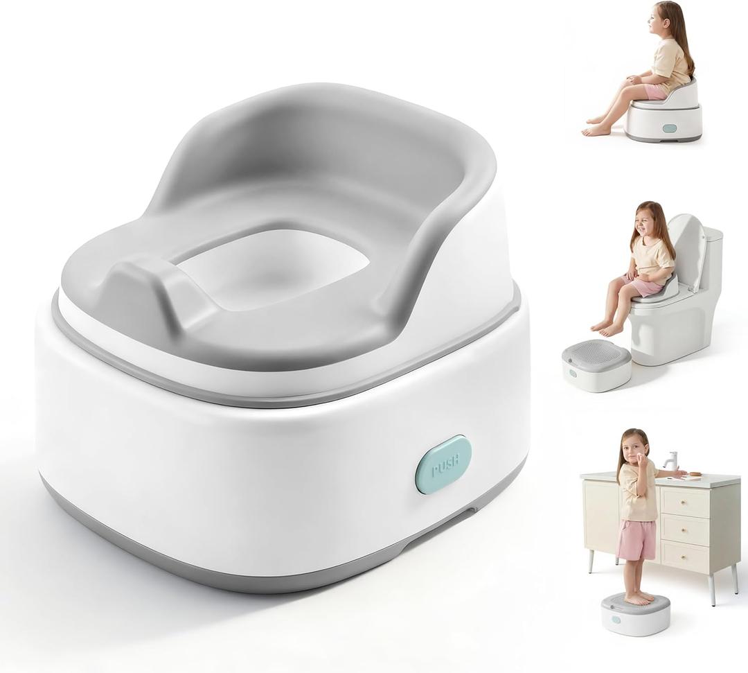 lalalark 3-in-1 Toddler Potty Training Toilet, Baby Potty Training Seat & Step Stool with Seamless TPE Seat, Extended Splash Guard, Easy-Clean Non-Absorbent Chair Toilet Trainer for Home Travels