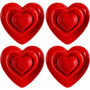 12 Pcs Valentines Day Red Heart Shaped Plates Ceramic Heart Bowl for Dessert Salad Appetizer Multipurpose Dishes Microwave and Dishwasher Safe for Valentines Day Party Supply