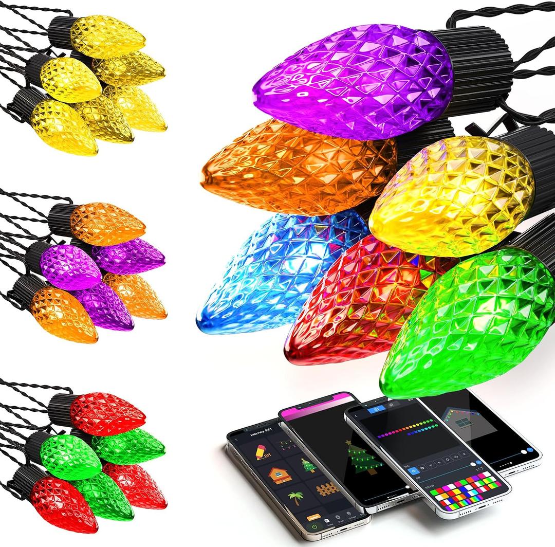 Smart C9 Christmas Lights Outdoor, 100FT 150 LEDs, APP Remote Controlled RGB String Lights with 80+ Modes Color Changing DIY Chasing Xmas Waterproof String Light for Patio Xmas Decor