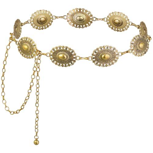Topbuti Western Metal Concho Belt for Women Cowgirl Waist Chain Belts for Dresses Jeans Country Concert Outfit