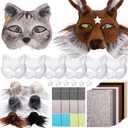 OPPKIE Cat Fox Therian Masks 42PCS with Felt Furs Eye Meshes and Stars, Costume Furry Masks to Paint, Animal Mask Arts Crafts Kit, Dress Up DIY for Halloween Christmas Cosplay Party Interaction