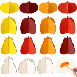 Geelin 24 Pcs DIY 3D Pumpkin Fall Wood Crafts to Paint 7.9 Inches Unfinished Wooden Slices for Craft Paintable Autumn Wood Cutouts for Kid Adult Thanksgiving Halloween Decor Gift(Blank Style)