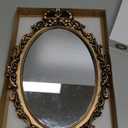 Tstarer Vintage Decorative Gold Framed Mirror, Wall Hanging Mirrors & Tabletop Tray for Bedroom Living Room Dresser Decor, Oval 9.6" W x 14.3" L (Bronze)