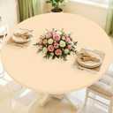 Round Spandex Tablecloth, Elastic Fitted Waterproof Tablecloths for 45"-56" Tables, Stretch Washable Picnic Table Cover for Camping, Dining, Indoor and Outdoor,Ivory