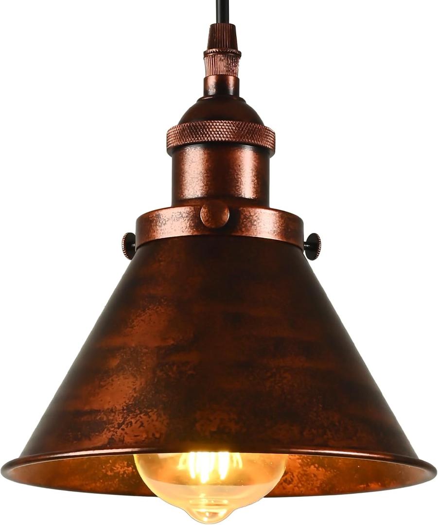 TAKEGO Farmhouse Pendant Light, Rustic Copper Pendant Light Kitchen Island, Vintage Pendant Light Fixtures, Hanging Ceiling Lamp for Kitchen Island, Hallway, Dining Room (Small-7.09")