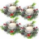 Dingion 4 Pcs Christmas Candle Ring Wreath Christmas Table Decoration