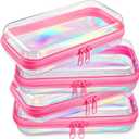 Hoolerry 4 Pcs Hard Clear Zipper Case Makeup Bags Plastic Zipper Pouch Transparent Storage Box Containers for Cosmetics, Snacks, Building Blocks, Puzzles(Clear,7.5 x 3.9 x 2 in,Pink Laser)