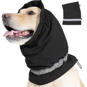Dog Ear Cover Adjustable Ear Protection Winter Warm Outdoor Rainproof Travel Coldproof Dog Neck Wrap Black M