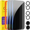 PEHAEL 3+3 Pack for iPhone 16 Plus Privacy Screen Protector with Camera Lens Protector Full Coverage Anti-Spy Tempered Glass Film 9H Hardness Easy Installation Bubble Free [6.7 inch]