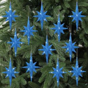 Quzzil 12 Pcs Christmas Blue Bethlehem Star Ornament 4.72 x 2.95 Inch Star of Bethlehem Christmas Tree Topper Glitter Ornament Plastic Nativity Stars Hanging Decor Accessories