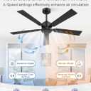 ZMISHIBO 52 Inch Ceiling Fan No Light with Pull Chain, Modern Ceiling Fan without Lights, 6-Speeds, Quiet DC Motor, Remote Control, Black Ceiling Fan for Bedroom, Living Room, Indoor/Outdoor Use