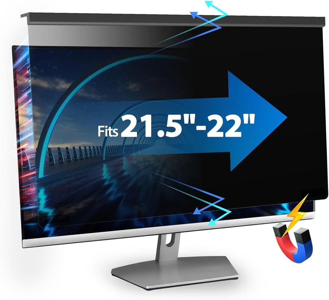 Magnetic Computer Privacy Screen 21.5-22 Inch, Aesthetic Hanging Privacy Screen for Computer Monitor with Anti-Blue Light Coating, Removable Magnetic Attachment Computer Monitor Privacy