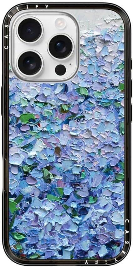 CASETiFY Compact iPhone 16 Pro Case [Slim and Sleek/Compatible with Magsafe / 4 ft. 2X Military Grade Drop Protection] - Nantucket Blue Hydrangeas - Clear Black