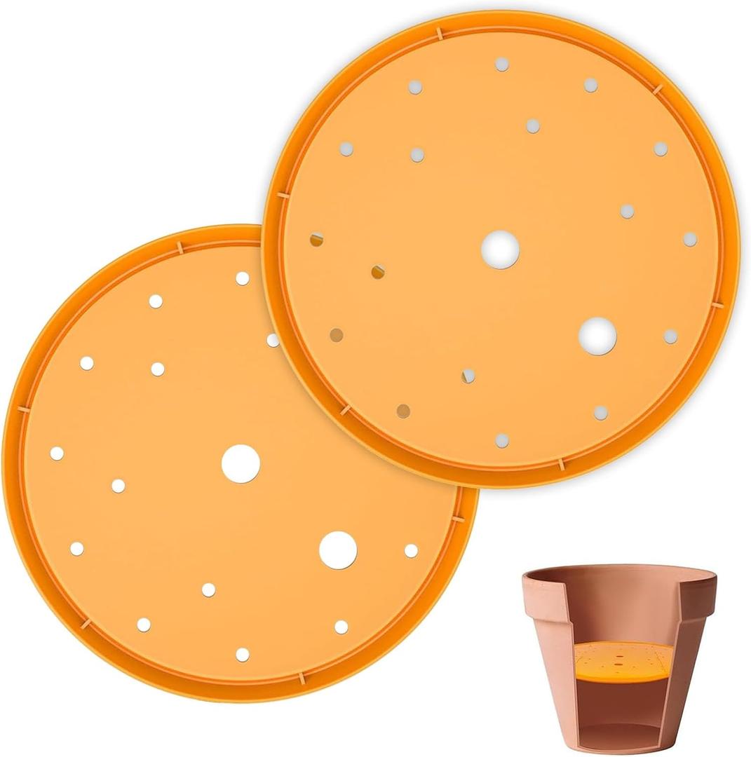 Lettry 2Pcs Round Planter Insert, 12" Orange Planter Insert, Durable Plastic Disk with Drainage Holes for Place Inside Planters to Use Less Potting Soil for Tall Flower Pots Plant Containers (12inch)