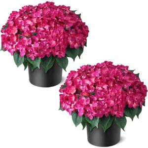 2 Sets Artificial Hydrangea Flower Topiary Ball Trees for Porch (Rose Red)