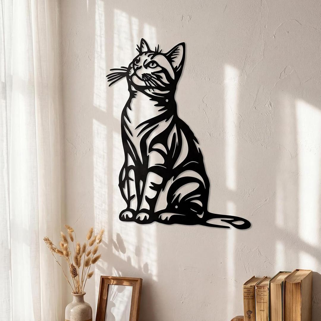 Otoolling Cat Wall Art Decor Black Metal Wall Sculptures for Cat Lovers 11.8 x 8.6 Inch Cats Sign Therian Decor for Living Room Bedroom Kitchen Home Decoration