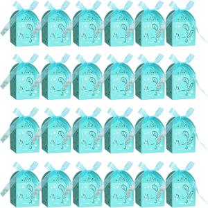 2 x LAEYIAP 24pcs Elephant Shower Favor Boxes,Cute Laser Cut Box with Ribbon,Hollow Out Elephant Pattern Candy Boxes for Birthday Party Decoration Supplies (blue)