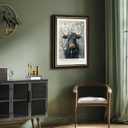 Framed Vintage Farmhouse Cattle Canvas Wall Art Powerful Bull Adorned With Spring Blooms Pictures Wall Decor OAK Wood cow Rustic Farm Animal Poster Print Artwork for Living Room Bedroom Bathroom