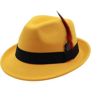Unisex Trilby Hats Classic Fedora Hats for Women Men Dress Hats Felt Short Brim Fedoras Hat Panama Hat with Band (Yellow)
