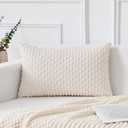 Kevin Textile 14x24 Inch Pillow Cover 1 Pack Boho Christmas Decorative Soft Striped Corduroy Lumbar Farmhouse Color Accent Rectangle Cushion Case for Living Room Couch Sofa Bed, Pure White