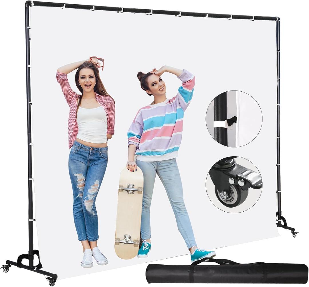 Movable White Backdrop Stand with Pulley, Suitable for Studio Photography, Stage Background Layout, Portrait and Product Photography, Live Streaming, Cutout (7 * 10FT)