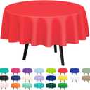 QIKSION Red Round Tablecloth 2 Pack, 84 Inch Plastic Table Cover Disposable for Parties
