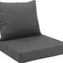 Favoyard Outdoor Seat Cushion Set 24 x 24 Inch Waterproof & Fade Resistant Patio Furniture Cushions with Removable Cover Deep Seat & Back Cushion with Handle and Adjustable Straps for Chair Sofa Couch (Dark Gray)