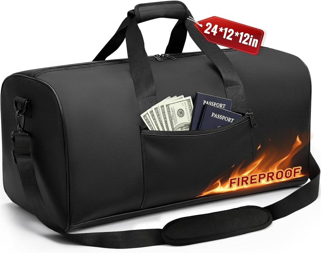 Large Fireproof Document Bag, 24x12x12in Portable Fireproof Waterproof Document Box for Travelling, Camping, Multi-Pocket Organizer for Cash, Valuables, Fire Proof Bag with Shoulder Strap
