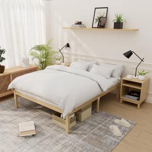 Bamboo Bed Frame Full Size Wood Platform Bedframe Solid Stable with Non-Slip Slats Support Tall Bed No Box Spring Needed Heavy Duty Easy Assembly Noise Free Nature