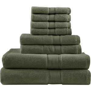 Madison Park 800GSM Bathroom Towel Set of 8 100% Cotton Bath Towel Set for Bathroom Luxurious Highly Absorbent 2 Bath Towels 2 Hand Towels 4 Washcloths Quick Dry Spa Quality Olive Green (Multi-Sizes)