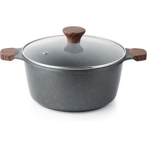 SENSARTE Nonstick Stock Pot with Lid, 4.5 Quart Induction Cooking Pot with Tempered Glass Lid, Stew Pot with Swiss Nonstick Granite Coating, PFOA PFOS APEO Free, Gray