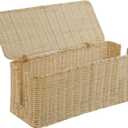 PEMAR Natural Rattan Wicker Cable Management Box, Cable Organizer, 2 Open Slots, Under Desk Cord Organizer, Cover & Hide Power Strips for TV Desk, Computer, Router, USB Hub (Bright Natural Color) (Coffee)