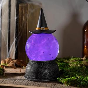 Evergreen 8.5" LED Light Witch Hat Water Globe Halloween Dcor, Liquid Motion Water Glitter, Snow Globe Halloween Decoration for Home