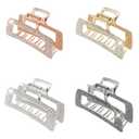 WORTL 3.5 Inch Square Metal Large Claw Clips, 4 Pack Rhinestones Hair Clamps for Women and Thinner, Thick hair styling, Strong Hold jaw clips