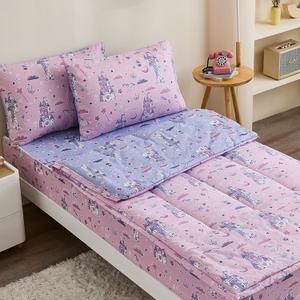 Anibedding 3Pcs Zip Up Bedding Comforter Set for Girls, Pink Castle All in One Zipper Full Bedding Set with Pillowcase for Kids