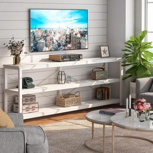 Tribesigns 71" Sofa Tables,Extra Long Couch Table, Narrow Long Console Table, Entryway Table,Sofa Table with 3 Tiers Storage Shelves (White)