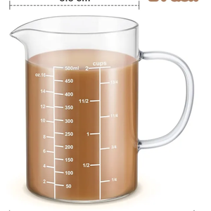 Roshtia1 Pcs 1Cup 500 ML Glass Measuring Cup with Insulate Handle V Shaped Spout High Borosilicate Glass Measuring Beaker 3 Scales (OZ, Cup, ML/CC) for Kitchen Restaurant Home, Easy to Read, 16 OZ