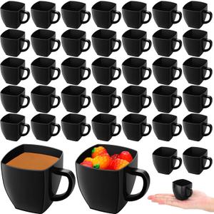 Amyhill Mini Disposable Tea Cups with Handle, 2oz Hard Plastic Coffee Mug Bulk Plastic Square Disposable Espresso Cups for Wedding Tea Party Catering Dessert Sampling(Black,100 Pcs)