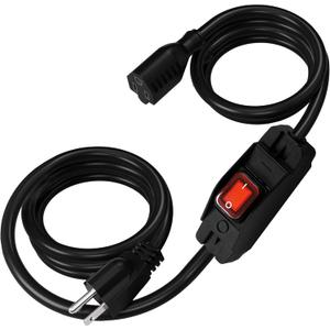 6.56 FT Waterproof Extension Cord with Switch, 1250W/10A Heavy Duty 3 Prong Plugs, 18/3 SJT Extension Cord, UL Listed, Indoor/Outdoor Use (Black)