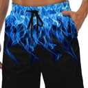Men's Swim Trunks Hawaiian Bathing Mesh Lining Suit Swimsuits Beach Shorts with Pockets (Small, Black-blue Flame)
