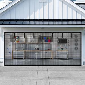 Garage Door Screen for 2 Car Garage-16x7FT Magnetic Garage Door Screen,Upgraded Heavy Duty Polyethylene Terephthalate with 6 Roll Up Starps for Patio, Outdoor Black