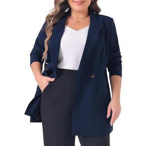 Agnes Orinda Plus Size Blazers for Women Lapel Button Work Business Casual Outfits Dressy Suit Jacket Blazer (Blue, XXL)