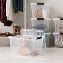 IRIS USA 32 QT Plastic Storage Box with Lid and Latches - 6 Pack - BPA-Free, See-Through Organizing Solution, Durable Nestable Stackable Containers, Secure Pull Handle - Clear
