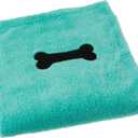 Bone Dry Pet Grooming Towel Collection Absorbent Microfiber X-Large, 41x23.5", Embroidered Green