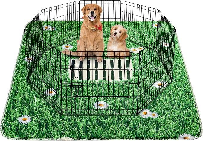 Aitmexcn Washable Pee Pads for Dogs, 2 Pack Super Absorbent Reusable Puppy Pads, Lawn Design Reusable Dog Pads for Potty Tranning, Whelping, Playpen, Crate, Bed - 36"x48"