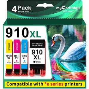 910XL Ink Cartridges for HP Printers Replacement for HP 910 Ink HP 910XL Ink Cartridges Combo Pack for HP 910 Work with OfficeJet Pro 8015e 8025e 8020e 8015 8020 8028e 8035e 8010e Printer (Pack of 4)