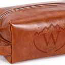 Toiletry Bag for Men,Mens Travel Toiletry Organizer,Personalized Men's Travel Essentials,Water Resistant PU Leather Shaving Bag for Dad Husband Boyfriend, Birthday Gifts for Him,Brown - W