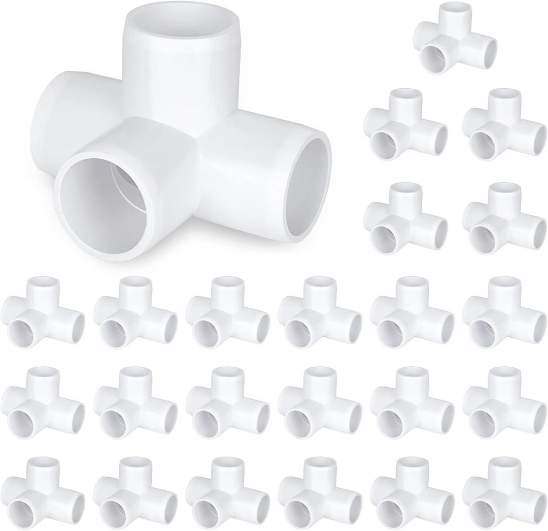 24PCS 1/2 Inch PVC Fittings Connector 4 Way - PVC Pipe Fittings Elbow Corner Side Outlet Tee Fitting - PVC Pipe Joint Corner Fitting for Furniture Greenhouse Shed Pipe Fittings Tent